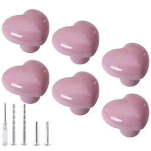 6pcs Ceramic Cabinet Knobs Pink Drawer Knobs Heart Shaped Dresser Knobs Cute ... - Picture 1 of 7