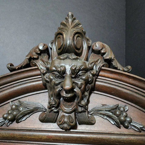 Exceptional Antique Renaissance Mythological Walnut Griffin/Guardian/Bacchus Cover