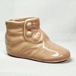 Morton Vintage Art Pottery Pink Baby Shoe Planter Ceramic 3 Button Bootie Vase - Picture 1 of 7