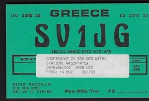 QSL QSO CB-Funkkarte"SV1JG,Cliff Saccalius,86",Athen,Griechenland (Q8320) - Bild 1 von 1
