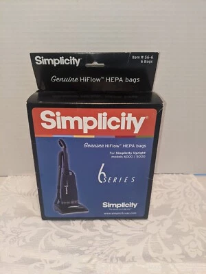 Simplicity Vacuum Genuine HiFlow 6 Series Hepa Bags 6pk Models 6000/5000 S6-6 - Image 1 of 3