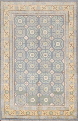 Geometric Vegetable Dye Khotan Oriental Area Rug Hand-knotted Wool Carpet 6x9 ft - Image 1 of 4