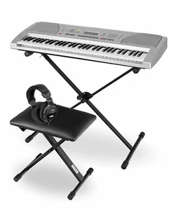 Silbernes Keyboard-Paket für Anfänger und Schüler mit Ständer, Bank & Kopfhörer - Foto 1 di 12