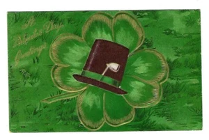 Pipa de arcilla postal del día de San Patricio de principios de 1900, sombrero de copa y trébol de 4 hojas - Imagen 1 de 2