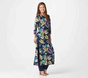 Mujeres con Control XS Petite Negro Tropical Floral Largo Túnica Plumero Top con Pierna - Imagen 1 de 4