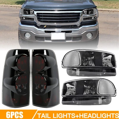 Blackout-Style 6PCS Headlight+Tail Light for 1999-2006 GMC Sierra 1500 2500 3500 - Image 1 of 4