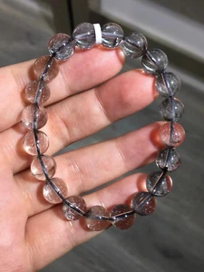 9,5 mm natürliches hübsches Silber Titan Kristall Runde Perlen Armband AAAA - Bild 1 von 2