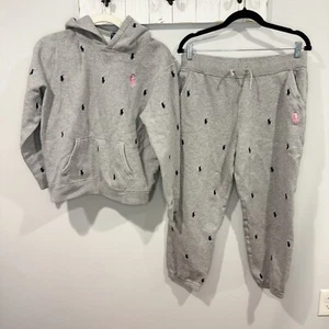 Ralph Lauren Kids XL 16/18 Pink Pony 20 Years Set Sweatshirt Sweatpants Gray - Picture 1 of 8