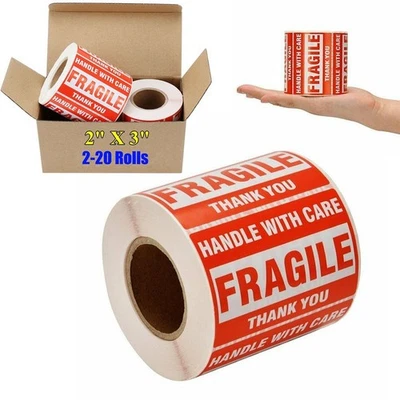 2-20 Roll 2x3 Fragile Sticker Handle with Care Thank You Shipping Label Stickers - Изображение 1 из 4