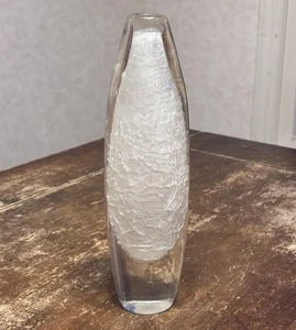 VINTAGE Orrefors Sweden Sven Palmquist Kraka Clear Glass Encased Crackle Vase - Picture 1 of 10