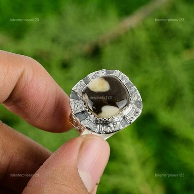 女儿节促销纯银花生木碧玉石可堆叠边框戒指 — 第 1/4 张图片