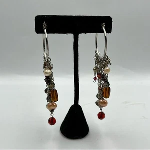 Handmade Chic Silver pearl and glass Dangle Earrings with Red Accents - Picture 1 of 11