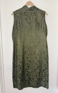 Vintage Women’s 1950’s Green Brocade Sparkly Flower Print Shift Dress Med 8 10 - Picture 1 of 5