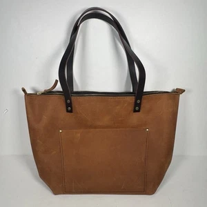 Portland Leather Goods Medium klassische Beuteltasche hellbraun Sattel - schwarze Griffe - Bild 1 von 6