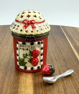 Porcelain Hinged Trinket Box Strawberry Jam Jar Of Preserves - Picture 1 of 8
