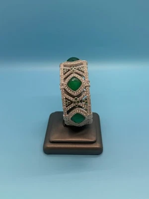 Judith Ripka Sterling Green chalcedony 5-Stone wide cuff Cubic zirconia - Image 1 of 4