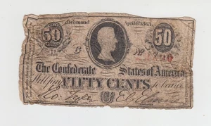 1863 50 Cent Fractional Confederate States of America Note T-63 - Picture 1 of 2