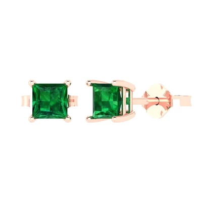 1 cttw Princess Simulated Emerald Gold-Plated Push Back Stud Earrings for Women - Image 1 of 4