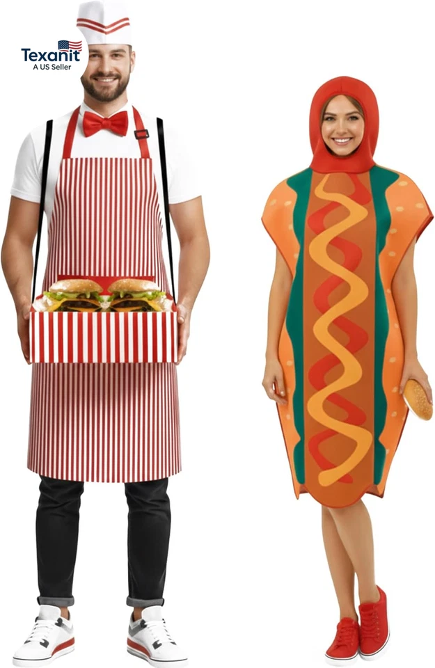 5 Pcs Halloween Hot Dog Costume Adult Carnival Circus Costume Popcorn Waiter Sod - Image 1 of 4
