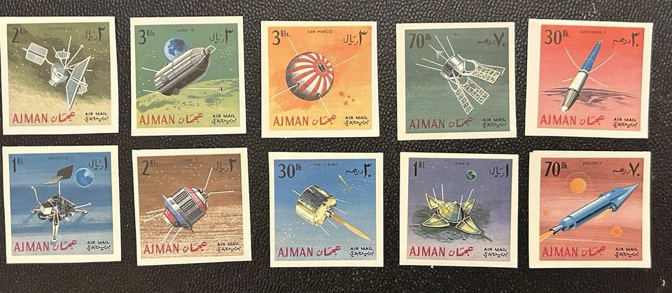 阿联酋阿吉曼 1968 年“太空”全套 10 件,imperforates,全新邮票。 ID #12-08142 — 第 1/1 张图片