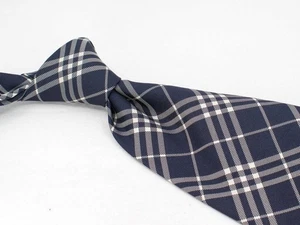 NWOT Burberry Silk Tie Navy Blue White Plaid Checks Men's Luxury Necktie Italy - Picture 1 of 5