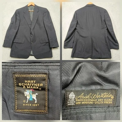 Blazer Hart Schaffner Marx Hombres 44R Azul Marino Rayas Lana Dos Botones Chaqueta Foto 1 de 4