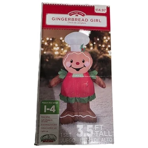 Niña de pan de jengibre soplado por aire Holiday Time 3,5 pies de alto interior exterior - Imagen 1 de 5