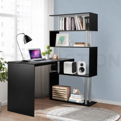 120cm Computer Desk Home Office Desk Study Table with 4 Tier Bookshelf Black - image 1 of 4