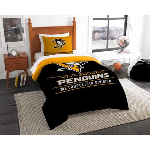 Pittsburgh Penguins Twin Comforter & Sham Set "Draft" OFFICIAL NHL Cover