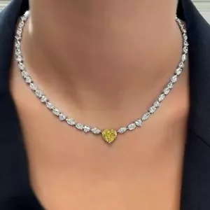 24 ctw Lab-Created Multi-Shaped Diamond Tennis Damen Halskette 14K vergoldet! - Bild 1 von 9