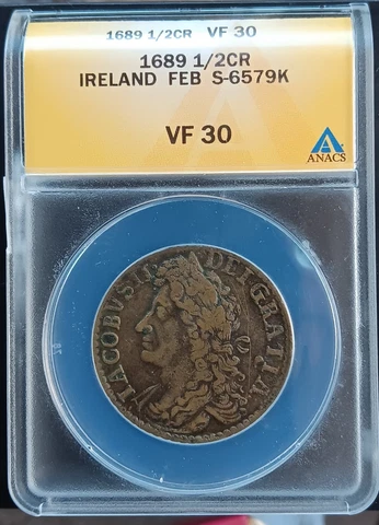 1689 Ireland Silver 1/2 Crown ANACS VF30 Cover
