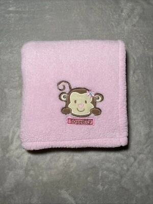 Manta de bebé Cutie Pie rosa mono marrón tan bonito suave felpa polar Lovey 30x28 Foto 1 de 3