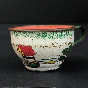 Vintage Toy Ohio Art Tin Cup - Country Charm Pattern or Doll Tea Cup - Picture 1 of 7