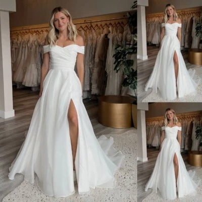 Vestidos de novia de gasa con hombros descubiertos laterales línea A vestidos de novia de playa Foto 1 de 4