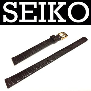 NOS 9mm SEIKO BROWN GENUINE LIZARD LEATHER WATCH BAND STRAP GOLD PLATED BUCKLE