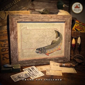 Vintage Pennsylvania State Map Art Print Trout Fishing Hunting Cabin Wall Decor - Picture 1 of 9