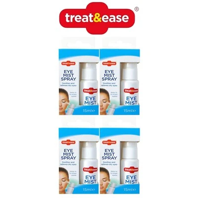 TREAT & EASE 4 Packs Dry Eye Mist Spray 15ml Hydrating Tired Irritated Sore Strained Eyelids