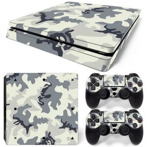 PS4 Slim Skin Console & 2 Controllers White Camo Vinyl Decal Wrap - Picture 1 of 1