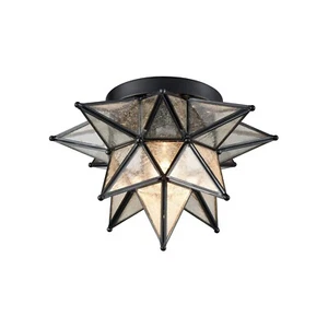 Black Moravian Star Flush Mount Ceiling Light Seeded Glass 12-inch Foyer Light - Picture 1 of 6