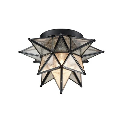 CLAXY Black Moravian Star Flush Mount Ceiling Light Seeded Glass 12-inch Foyer Light