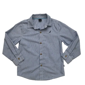 Nautica Boys Dress Shirt 6 Blue White Striped Collared Button Down Long Sleeves - Picture 1 of 24