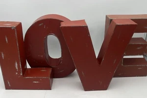 Rustic Red "LOVE" Galvanized Metal Wall Sign 11” Letters Retro Look - Picture 1 of 24