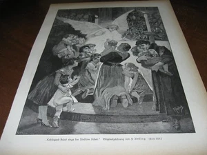 1893 Art Print ENGRAVING - CHRISTMAS TREE w Candles Ornaments w ANGEL CHILDREN - Picture 1 of 2