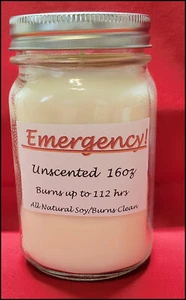 *NEW* "Emergency" Soy 16oz Jar Candle Unscented/Uncolored Burns Approx 112 Hrs! - Picture 1 of 1