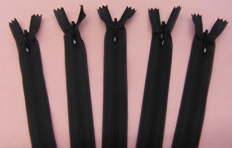 5 PEZZI Cerniera Zip invisibile da 60 cm - cerniere a scomparsa / nascosta NERO