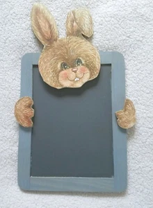Wooden Hand Painted Handmade Shelf Décor ~ Chalkboard Bunny ~ Customizable - Picture 1 of 4