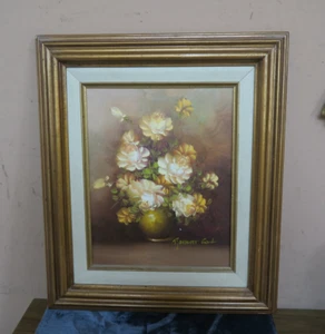 Vintage Signed Robert Cox Original Oil Board Painting Vase Roses 8"x10" Framed - Picture 1 of 7