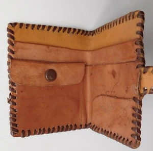 Vintage hippie style leather wallet with coin purse well-used still sturdy an - Picture 1 of 4