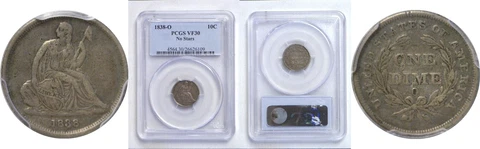 1838-O Seated Liberty Dime PCGS VF-30 No Stars Cover