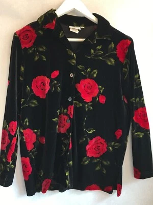 Lo último Top de algodón de Marc Ware para mujer pequeño negro terciopelo floral con botones delanteros Foto 1 de 4